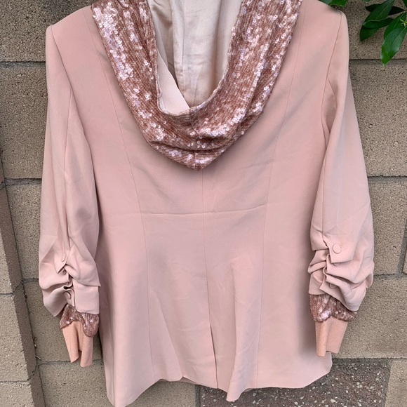 Cinq a Sept Khloe Sequin Hooded Blazer - Blusher - Picture 6 of 6